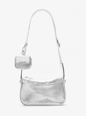 Michaelkors Jet Set Medium Metallic Leather Argintii | SN-MK27139