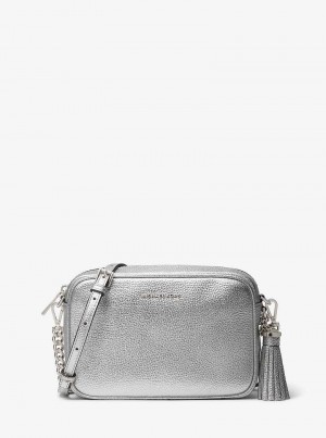 Michaelkors Jet Set Medium Metallic Pebbled Leather Argintii | SN-MK27223