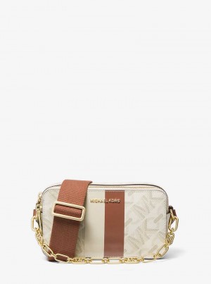 Michaelkors Jet Set Small Empire Signature Logo Stripe Double-Zip Galbeni Deschis | SN-MK27119