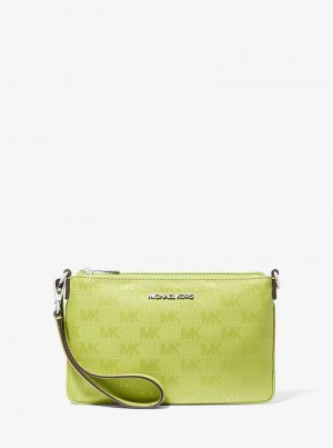 Michaelkors Jet Set Travel Small Woven Logo Nylon Verzi Deschis | SN-MK27176