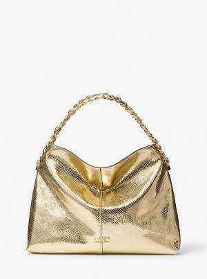 Michaelkors Jordyn Large Metallic Snake Embossed Leather Aurii | SN-MK27099