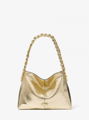 Michaelkors Jordyn Small Metallic Snake Embossed Leather Aurii | SN-MK27051