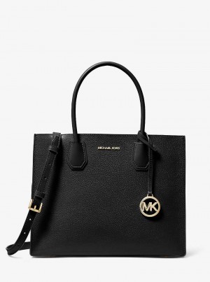 Michaelkors Mercer Large Pebbled Leather Accordion Negrii | SN-MK27383