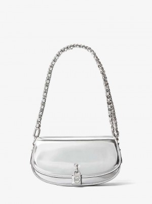 Michaelkors Mila Small Metallic Leather Argintii | SN-MK27104