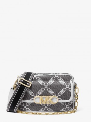 Michaelkors Parker Medium Empire Logo Jacquard Negrii Albi | SN-MK27143