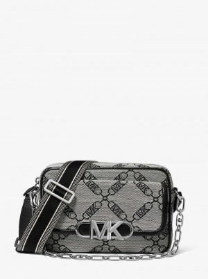 Michaelkors Parker Medium Empire Logo Jacquard Bej Negrii | SN-MK27146