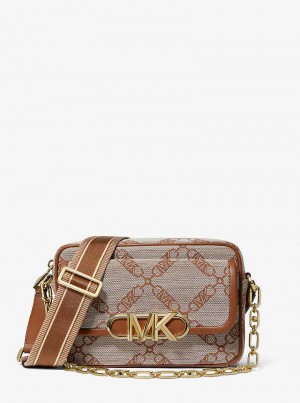 Michaelkors Parker Medium Empire Logo Jacquard Bej | SN-MK27147