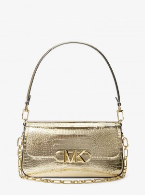 Michaelkors Parker Medium Metallic Crocodile Embossed Leather Aurii | SN-MK27044