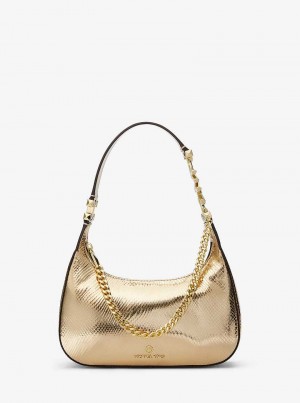 Michaelkors Piper Small Metallic Snake Embossed Leather Aurii | SN-MK27048