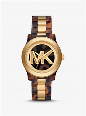 Michaelkors Runway Gold-Tone and Tortoiseshell Acetate Watch Tortoise | SN-MK28340