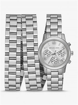 Michaelkors Runway Rhodium-Plated Stainless Steel Triple Wrap Watch Argintii | SN-MK28427