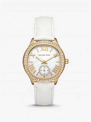 Michaelkors Sage Pavé Gold-Tone and Crocodile Embossed Leather Watch Albi | SN-MK28374