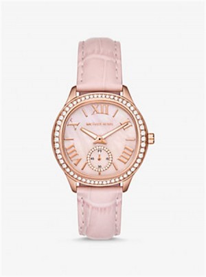 Michaelkors Sage Pavé Rose Gold-Tone and Crocodile Embossed Leather Watch Roz | SN-MK28370