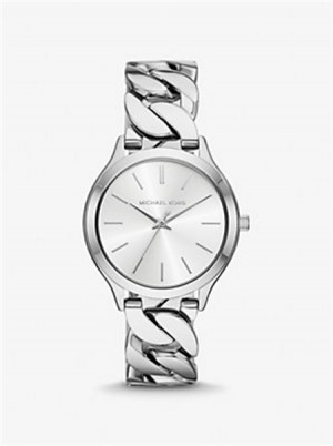 Michaelkors Slim Runway Silver-Tone Curb-Link Watch Argintii | SN-MK28410