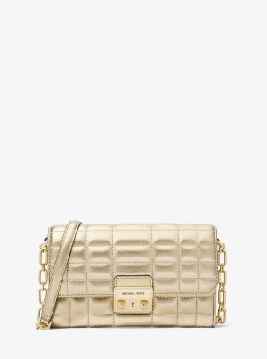 Michaelkors Tribeca Large Metallic Leather Convertible Aurii | SN-MK27133
