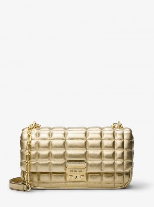Michaelkors Tribeca Large Metallic Quilted Leather Aurii | SN-MK27034