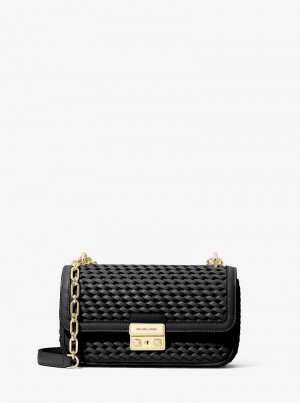 Michaelkors Tribeca Small Hand-Woven Leather Negrii | SN-MK26937