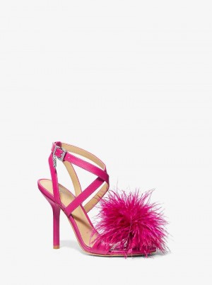Michaelkors Whitby Feather Trim Leather Fucsie Inchis | SN-MK27533